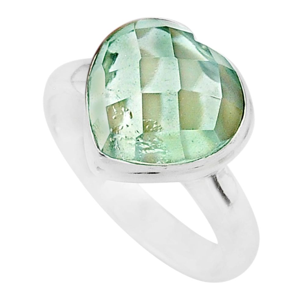 6.02cts heart natural green amethyst 925 sterling silver ring size 9 t21700