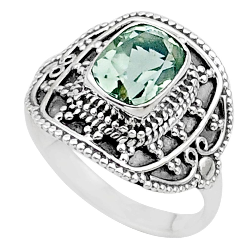 2.10cts solitaire natural green amethyst cushion 925 silver ring size 7.5 t27147