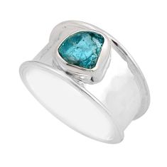 5.43cts solitaire natural green apatite rough 925 silver ring size 10 y93136