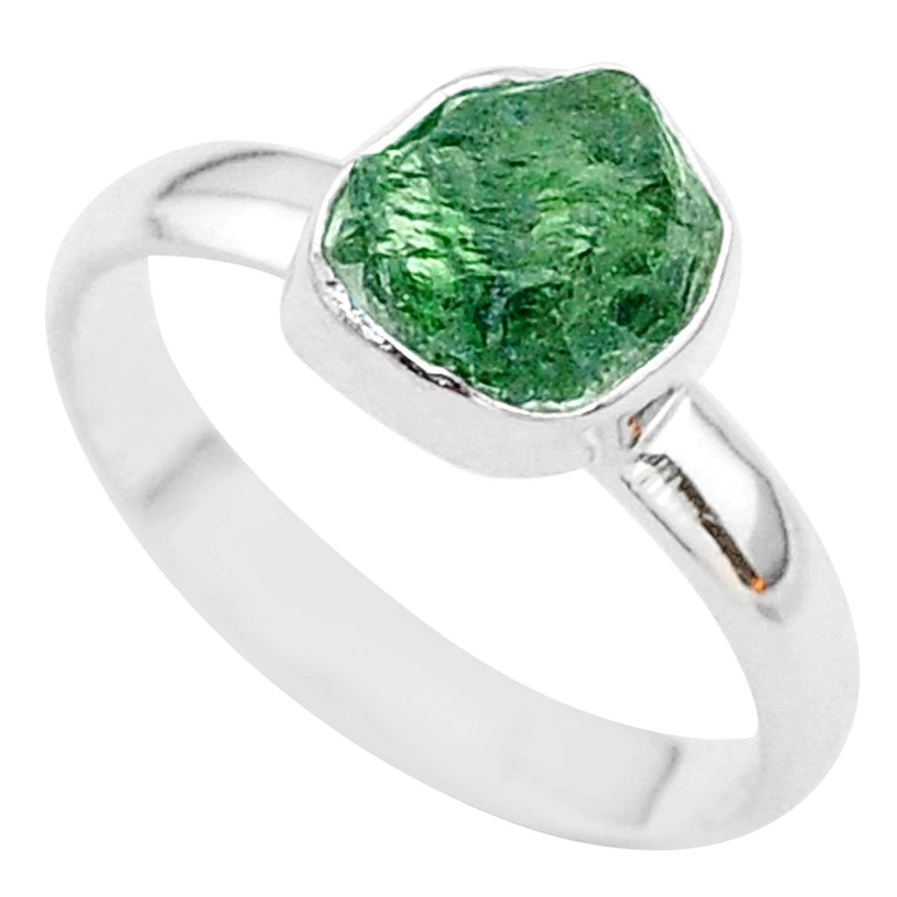 4.04cts solitaire natural green apatite raw 925 silver ring size 9 t33547