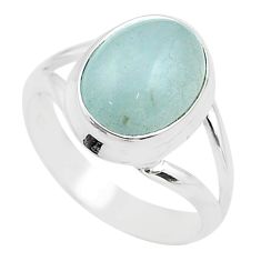 4.71cts solitaire natural green aquamarine oval 925 silver ring size 7 t70736