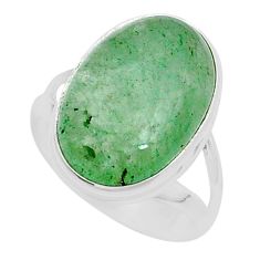 11.95cts solitaire natural green aventurine oval 925 silver ring size 8 y13770