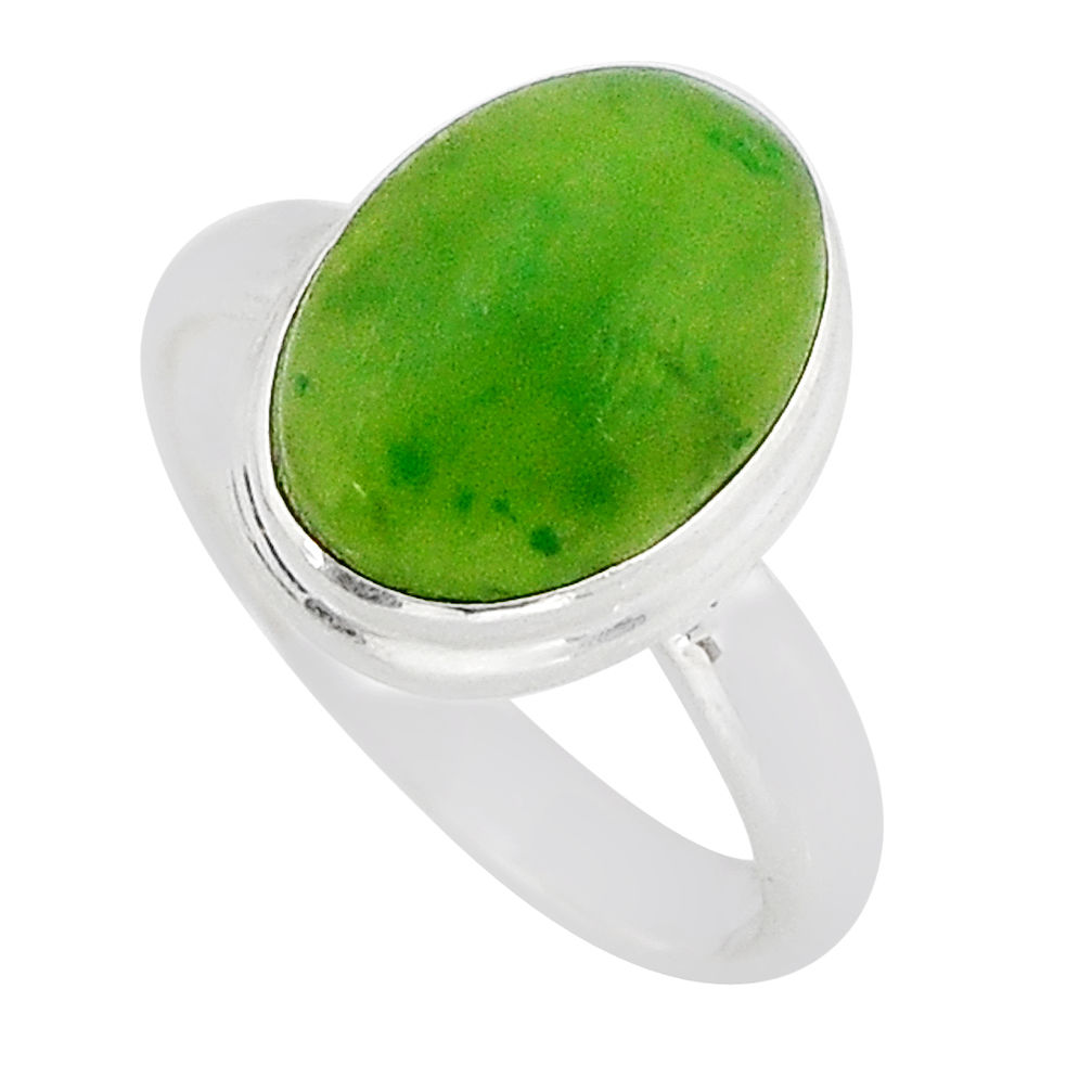 5.82cts solitaire natural green aventurine oval 925 silver ring size 8 y67598