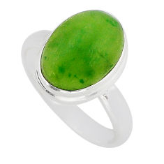 5.82cts solitaire natural green aventurine oval 925 silver ring size 8 y67598