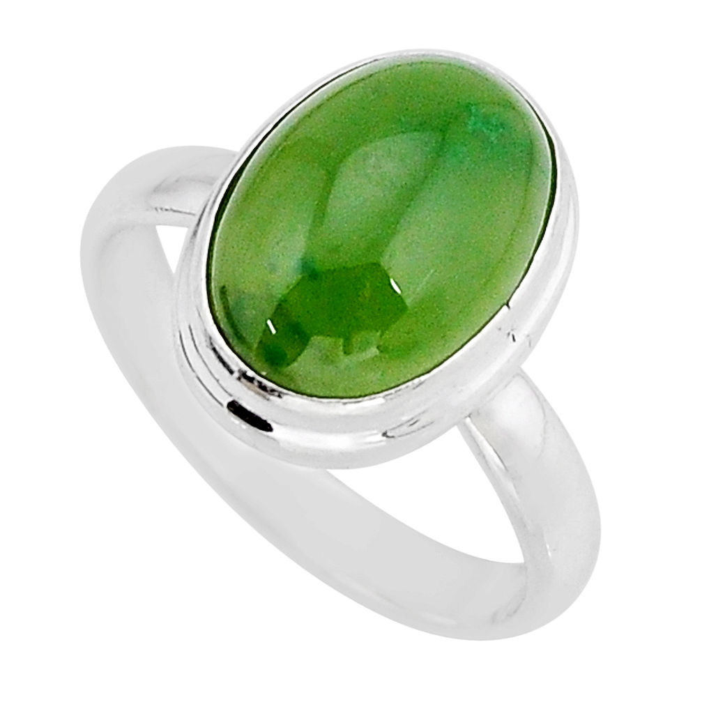 6.32cts solitaire natural green aventurine oval 925 silver ring size 8 y67635