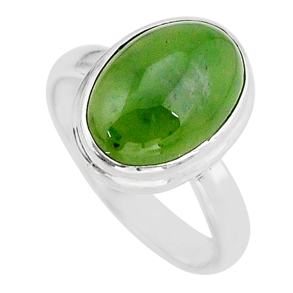 6.32cts solitaire natural green aventurine oval 925 silver ring size 7.5 y67637