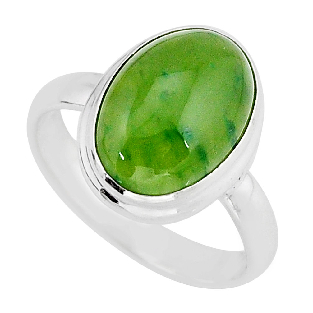 6.07cts solitaire natural green aventurine oval 925 silver ring size 7.5 y67638