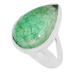10.82cts solitaire natural green aventurine pear 925 silver ring size 7 y13769