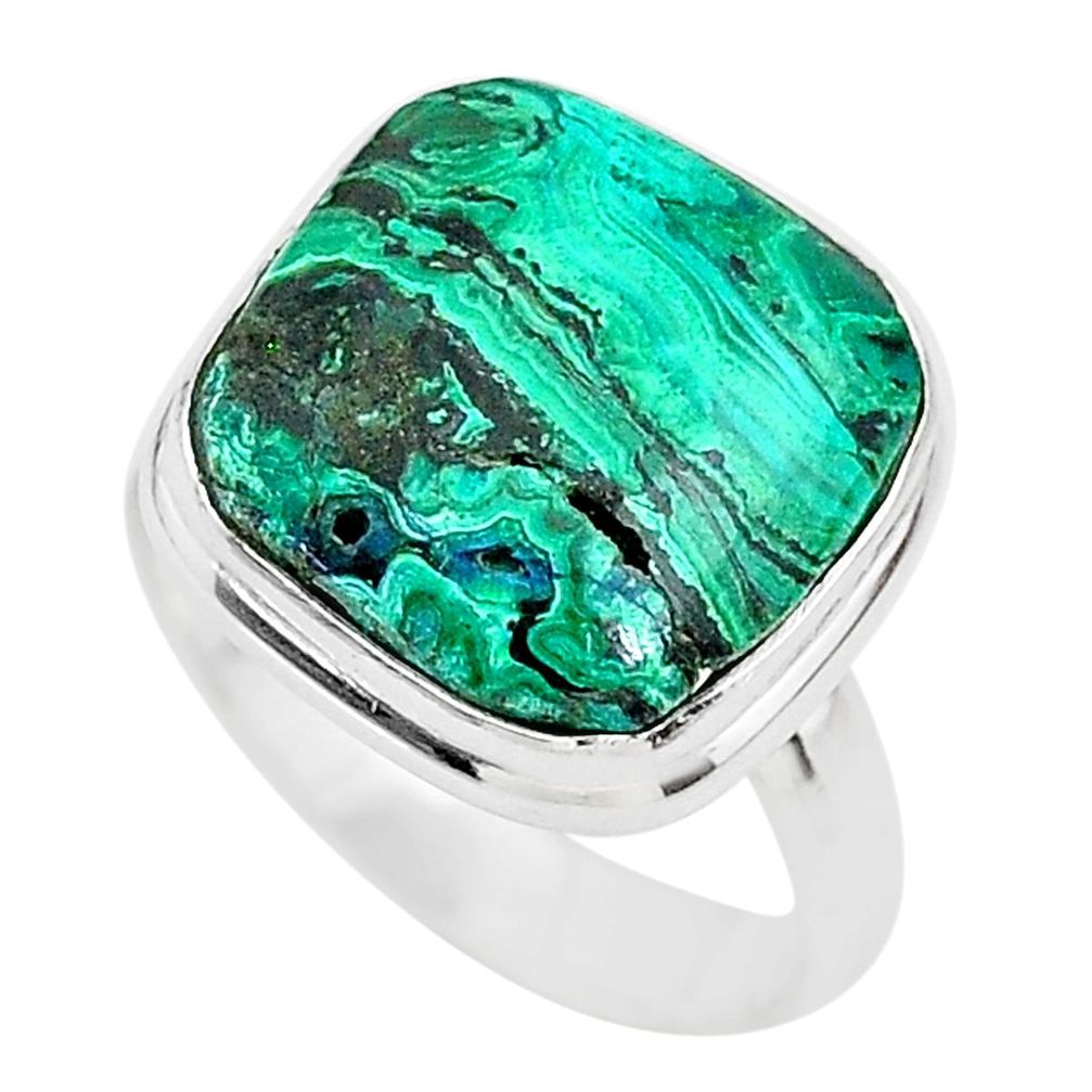 9.90cts solitaire natural green azurite malachite 925 silver ring size 6 t21430