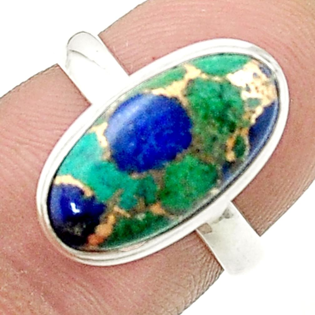 5.23cts solitaire natural green azurite malachite 925 silver ring size 6 u31095