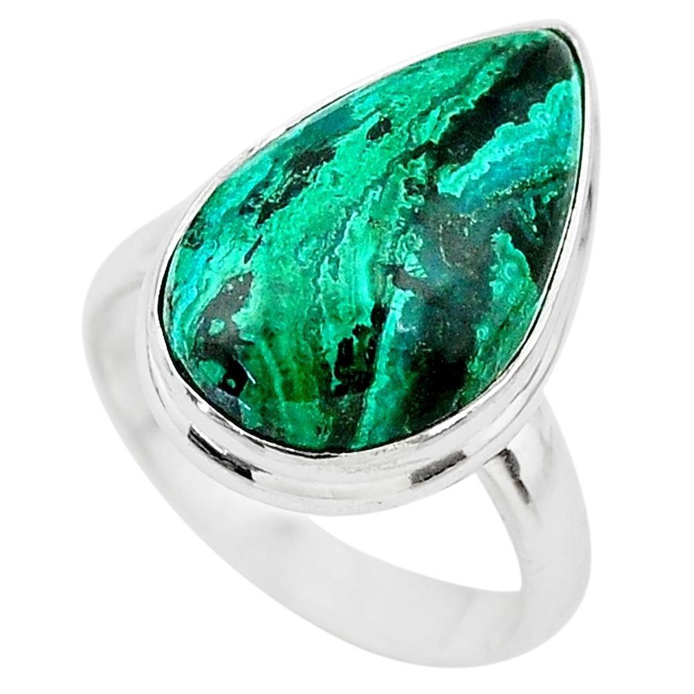 11.23cts solitaire natural green azurite malachite 925 silver ring size 7 t21424