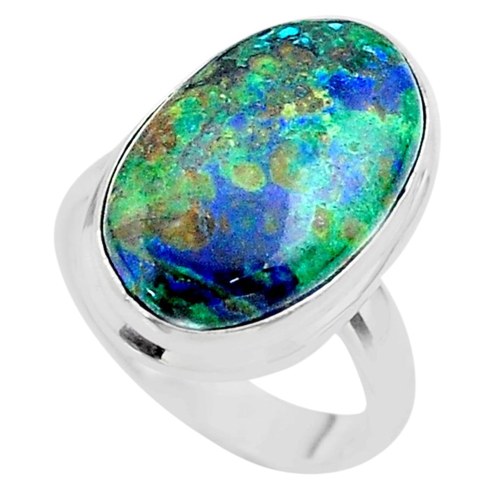 12.34cts solitaire natural green azurite malachite 925 silver ring size 7 t45518