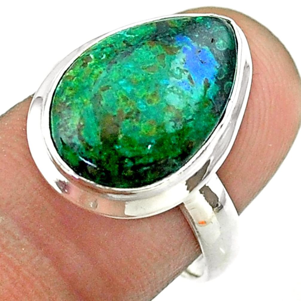 8.80cts solitaire natural green azurite malachite 925 silver ring size 7 t55522