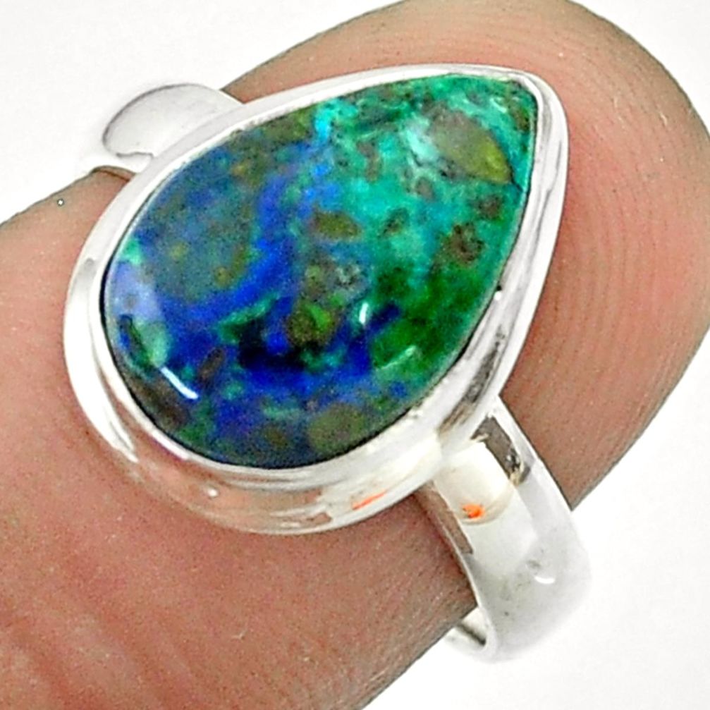 5.23cts solitaire natural green azurite malachite 925 silver ring size 7 t55549