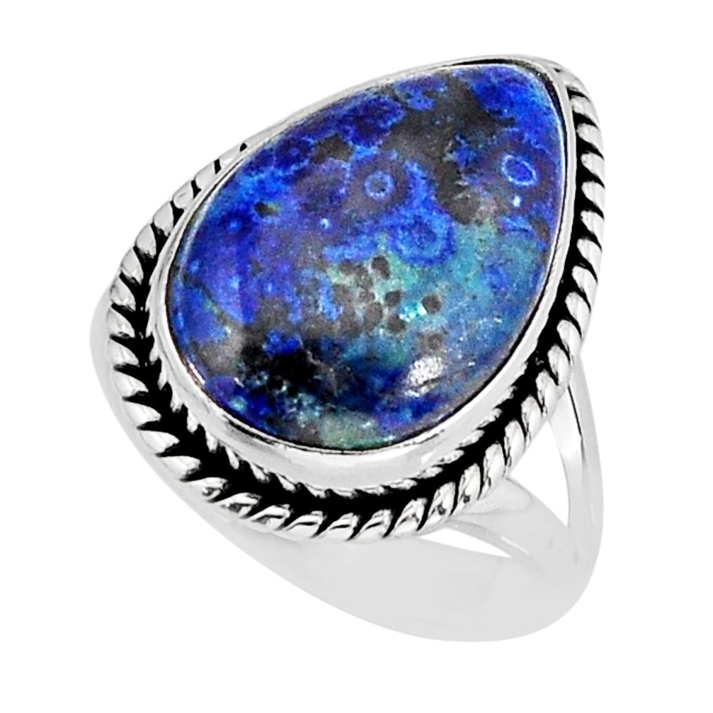 11.13cts solitaire natural green azurite malachite 925 silver ring size 7 y75446