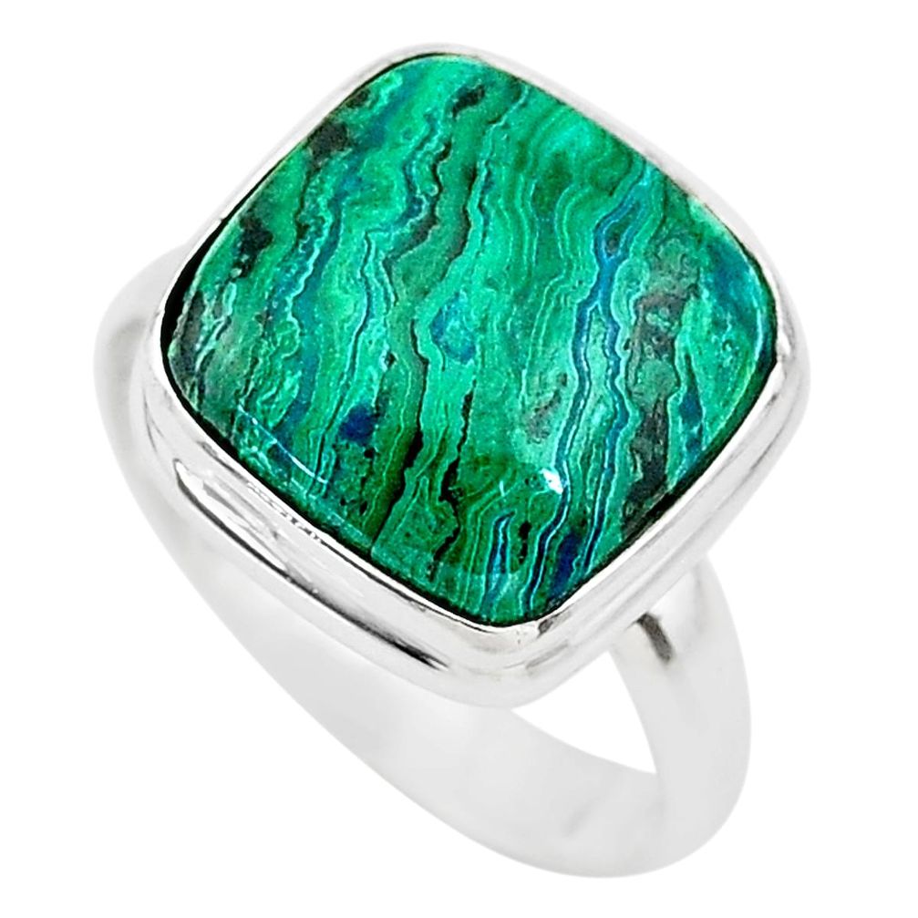 11.23cts solitaire natural green azurite malachite 925 silver ring size 8 t21435