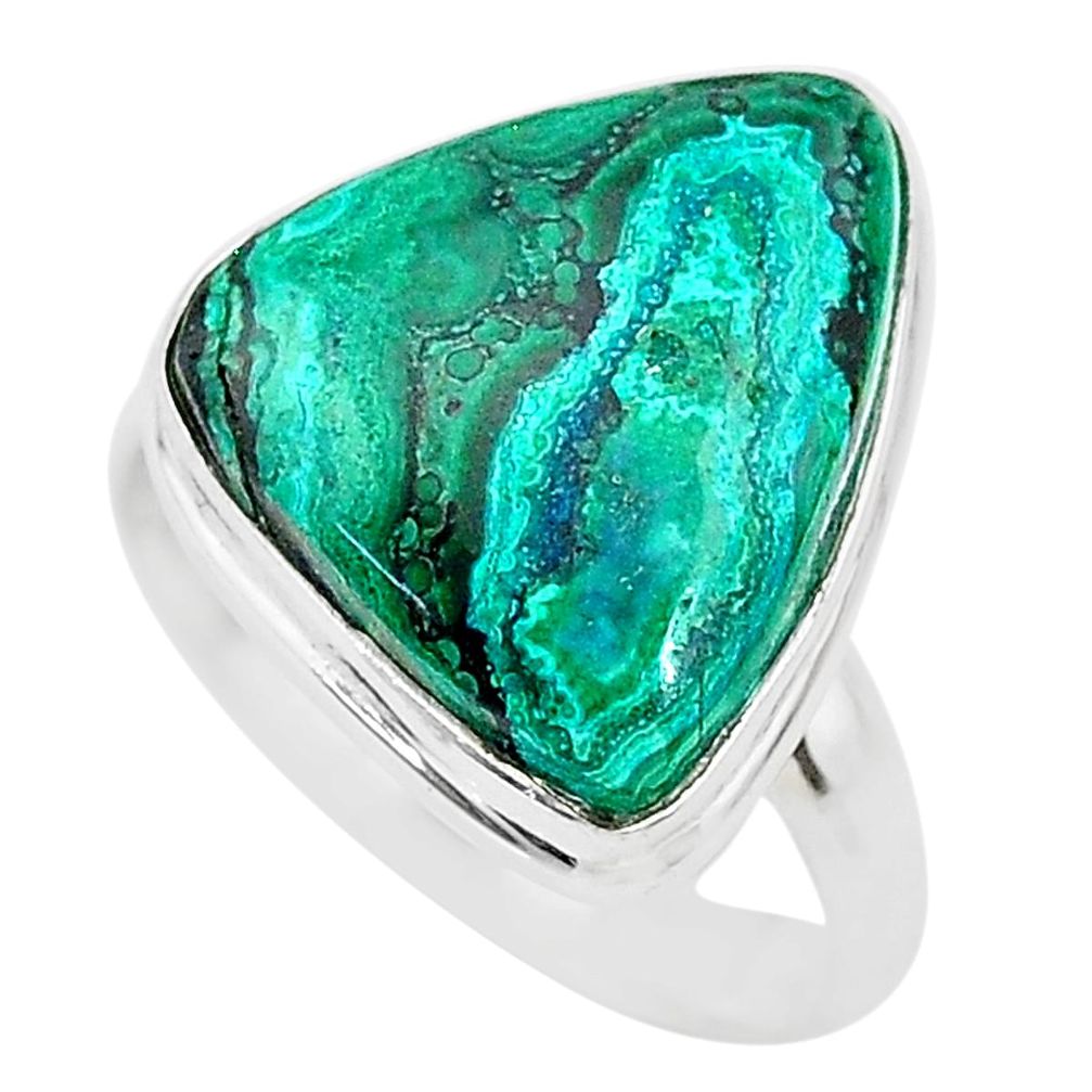 11.66cts solitaire natural green azurite malachite 925 silver ring size 8 t21438