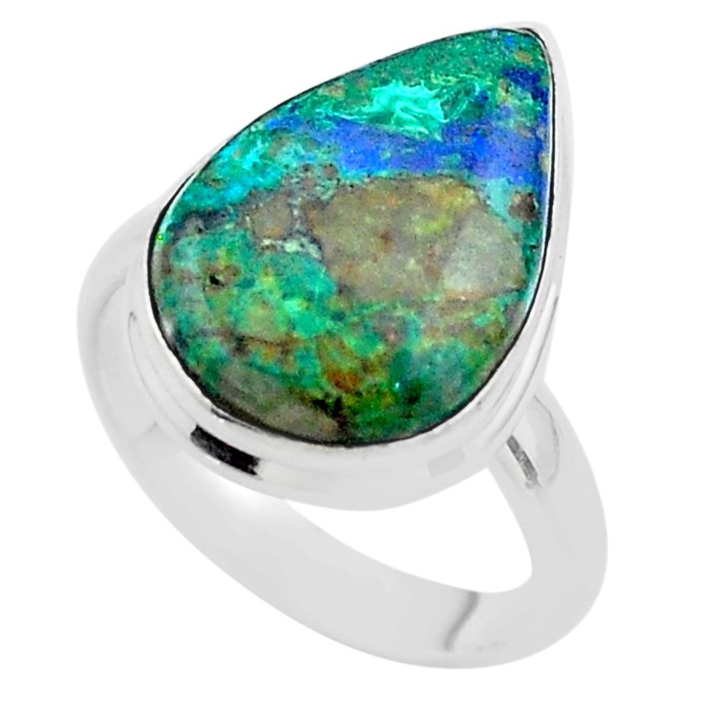 11.21cts solitaire natural green azurite malachite 925 silver ring size 8 t45502