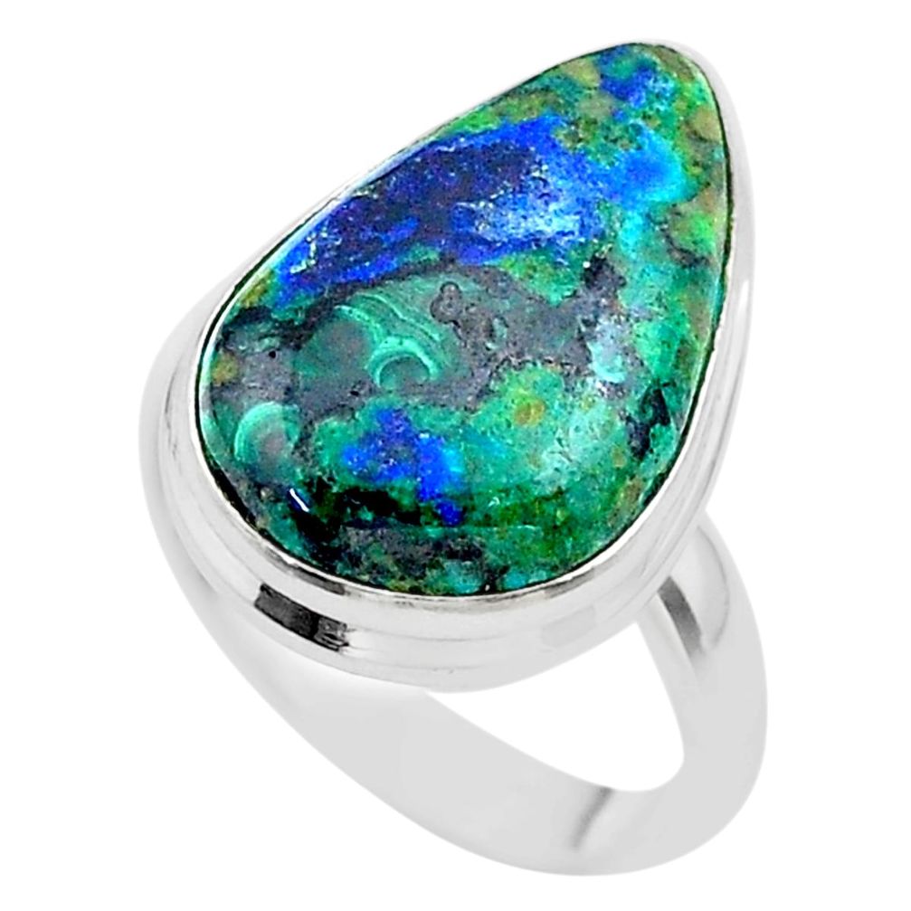 13.27cts solitaire natural green azurite malachite 925 silver ring size 8 t45540