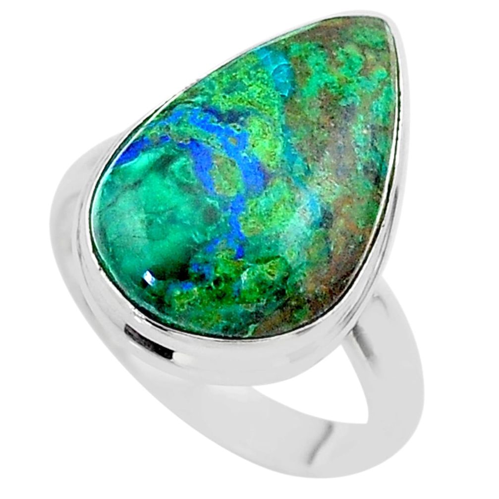 14.68cts solitaire natural green azurite malachite 925 silver ring size 8 t45542