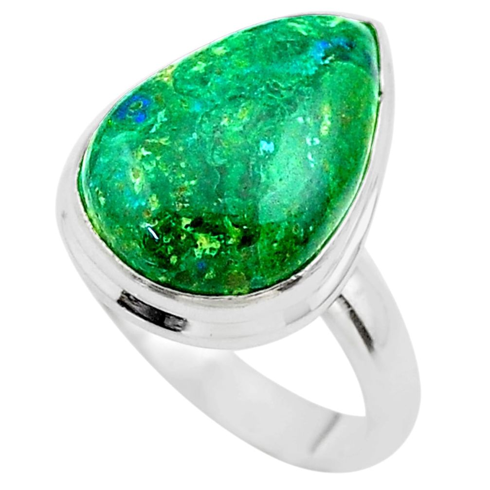 13.18cts solitaire natural green azurite malachite 925 silver ring size 8 t45550