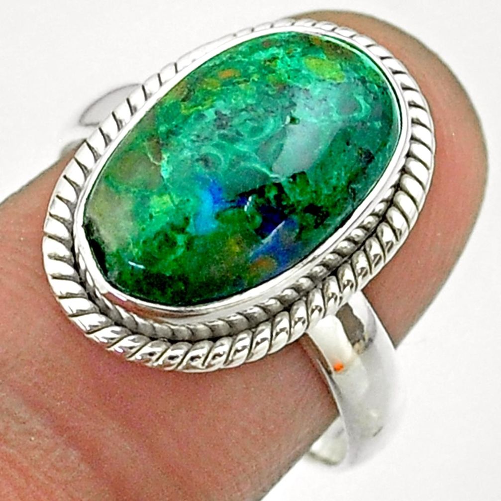 6.10cts solitaire natural green azurite malachite 925 silver ring size 8 t55521