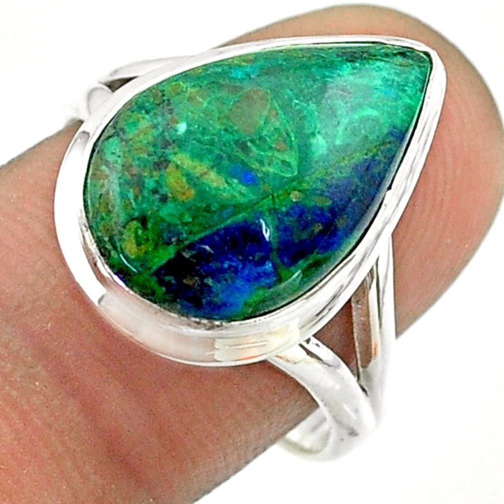 9.56cts solitaire natural green azurite malachite 925 silver ring size 8 t55534