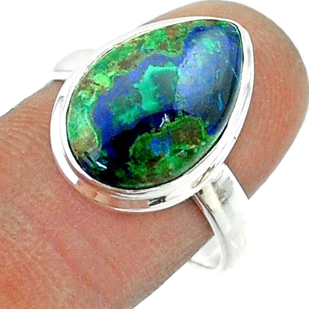 7.30cts solitaire natural green azurite malachite 925 silver ring size 8 t55570