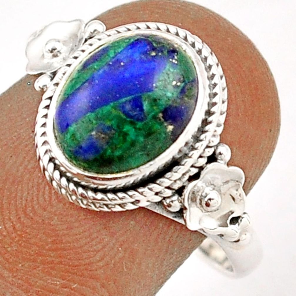 3.92cts solitaire natural green azurite malachite 925 silver ring size 8 t87507