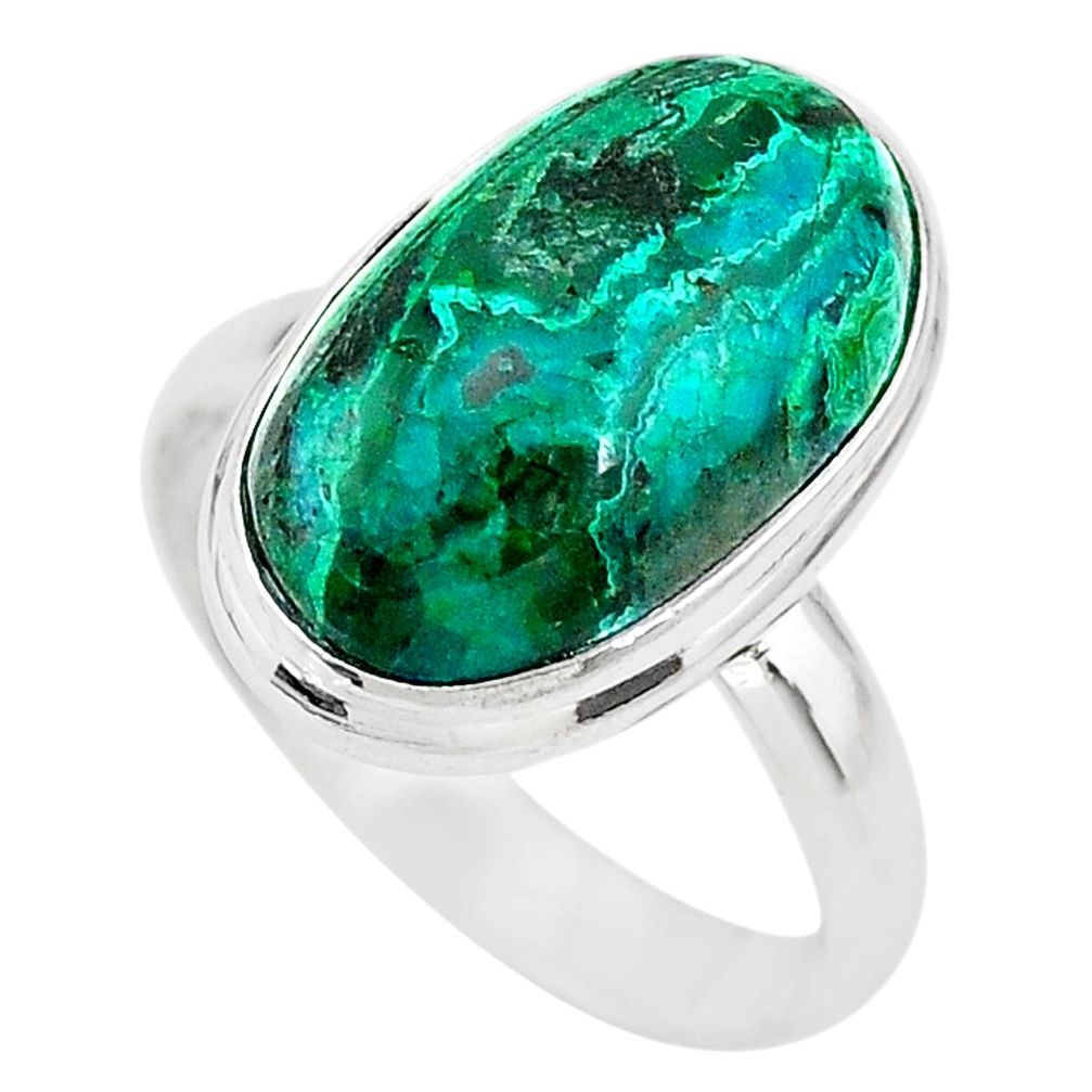 9.10cts solitaire natural green azurite malachite 925 silver ring size 9 t21421