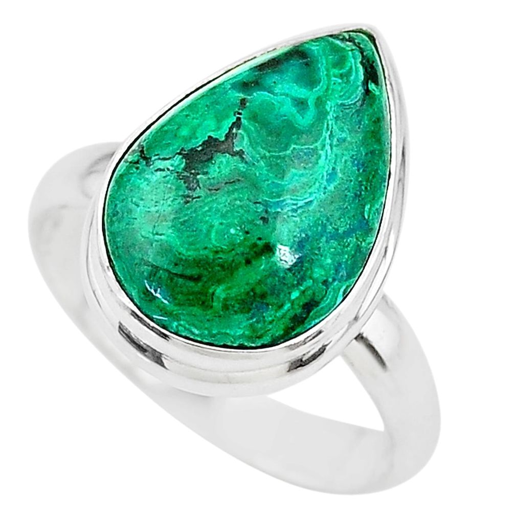 10.41cts solitaire natural green azurite malachite 925 silver ring size 9 t21422