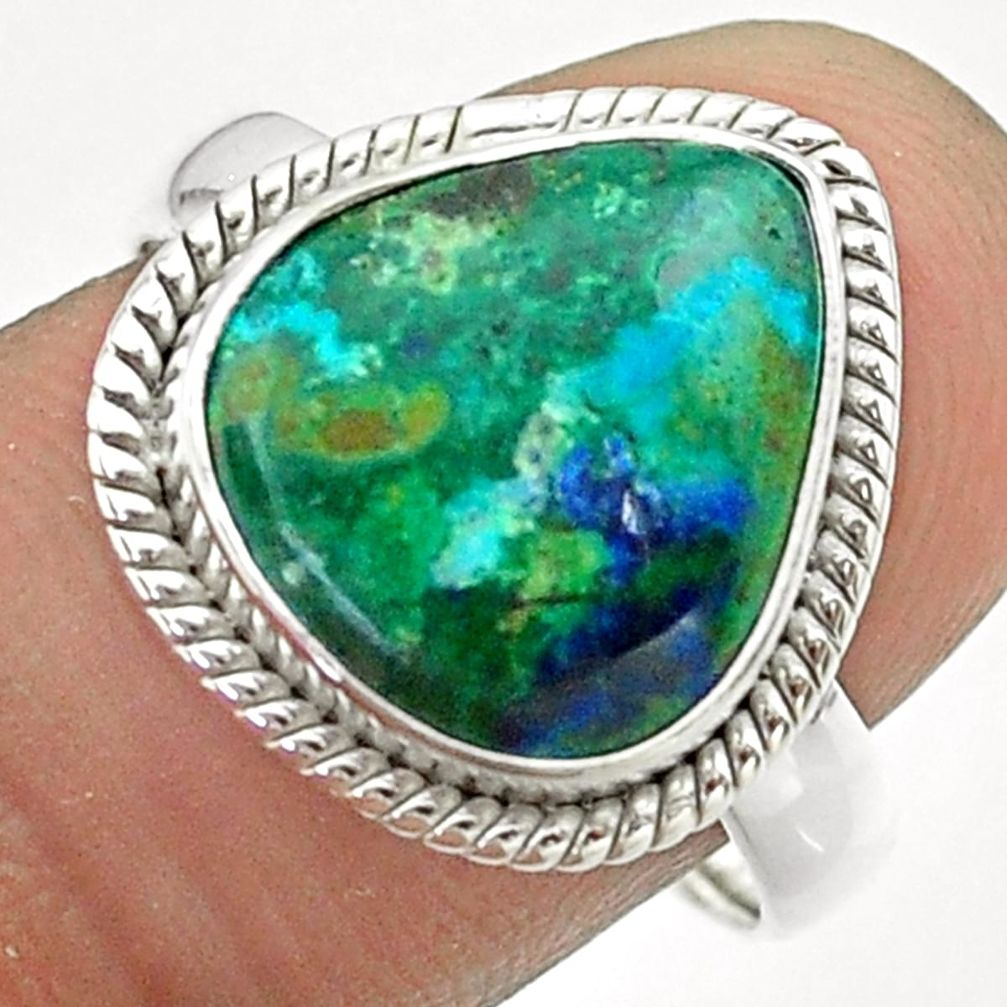 6.85cts solitaire natural green azurite malachite 925 silver ring size 9 t55543