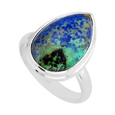11.08cts solitaire natural green azurite malachite 925 silver ring size 9 y68987