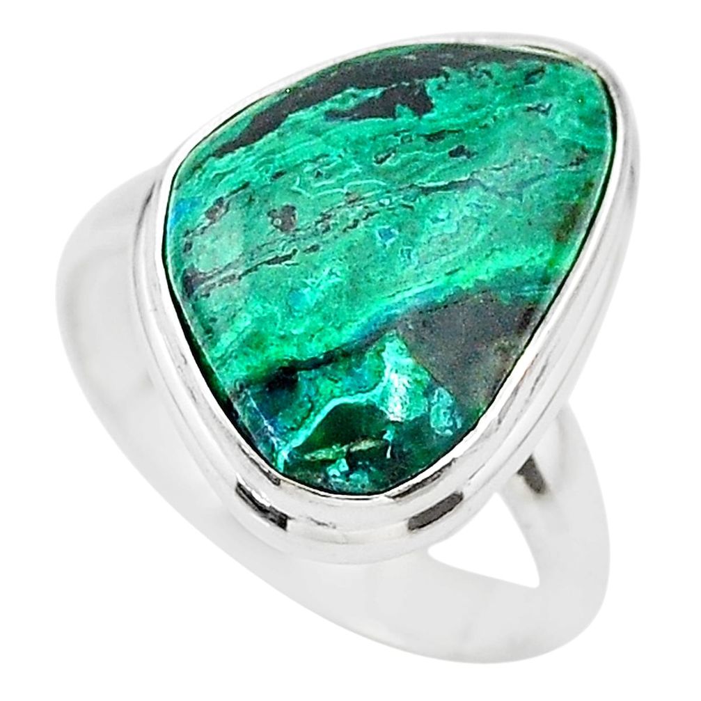 12.03cts solitaire natural green azurite malachite silver ring size 8.5 t21437