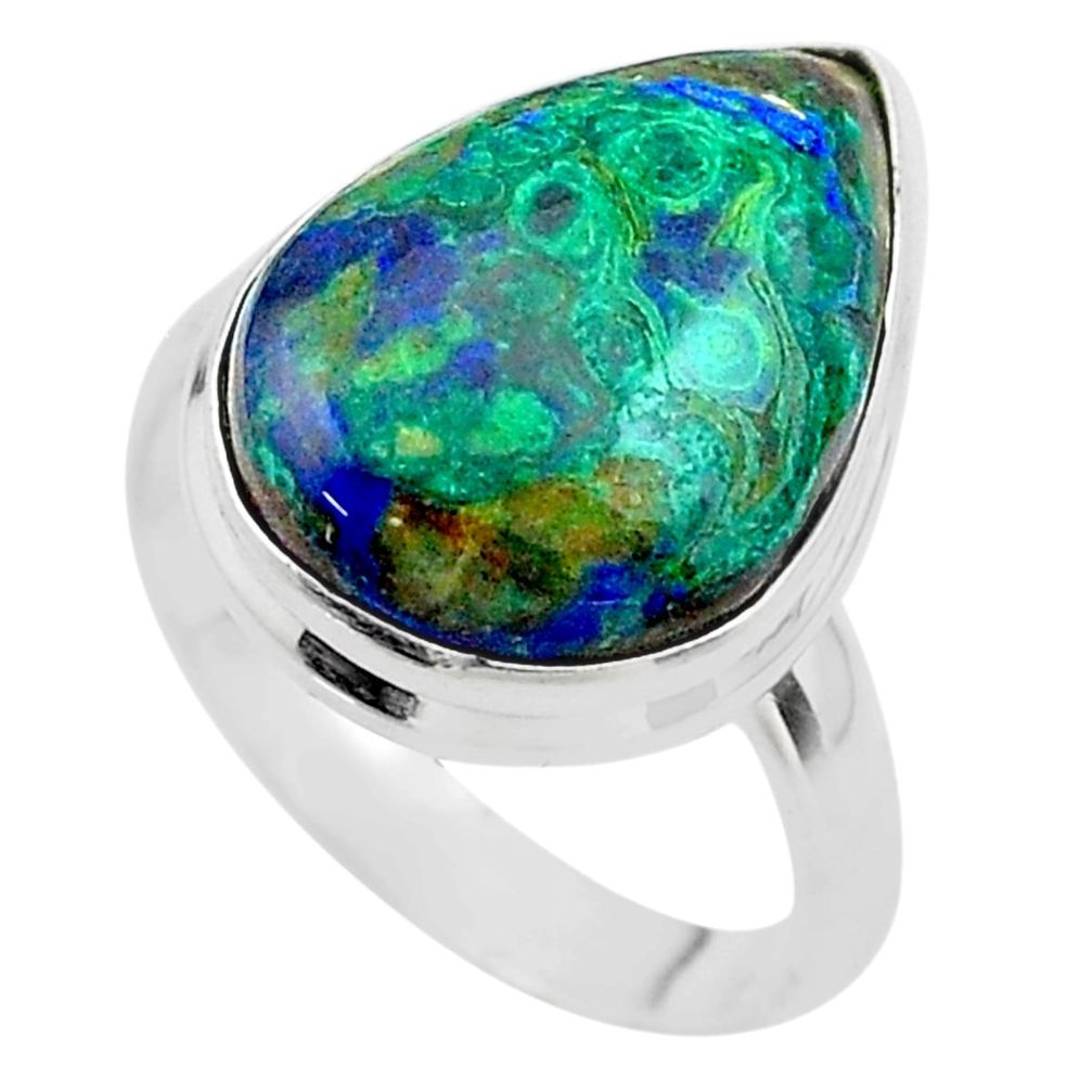 14.72cts solitaire natural green azurite malachite silver ring size 8.5 t45507