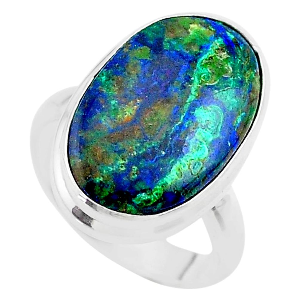 13.50cts solitaire natural green azurite malachite silver ring size 6.5 t45520