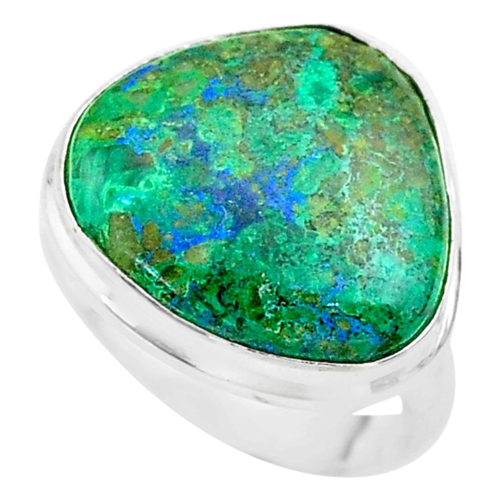 13.24cts solitaire natural green azurite malachite silver ring size 8.5 t45521