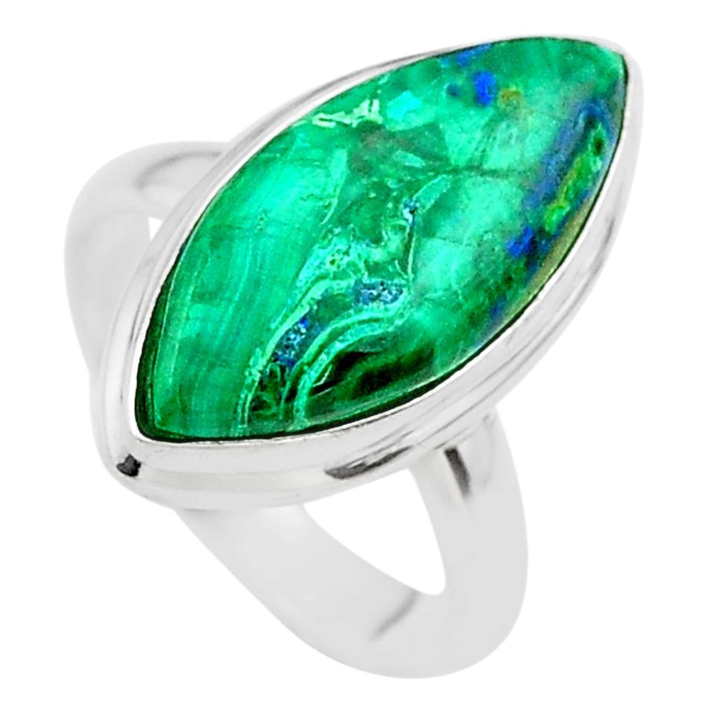 13.27cts solitaire natural green azurite malachite silver ring size 7.5 t45522