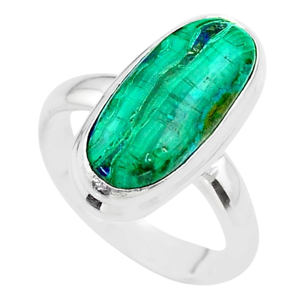 9.30cts solitaire natural green azurite malachite silver ring size 6.5 t45527