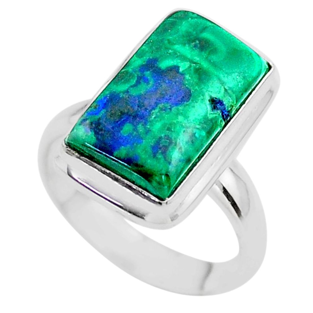 9.03cts solitaire natural green azurite malachite silver ring size 7.5 t45529