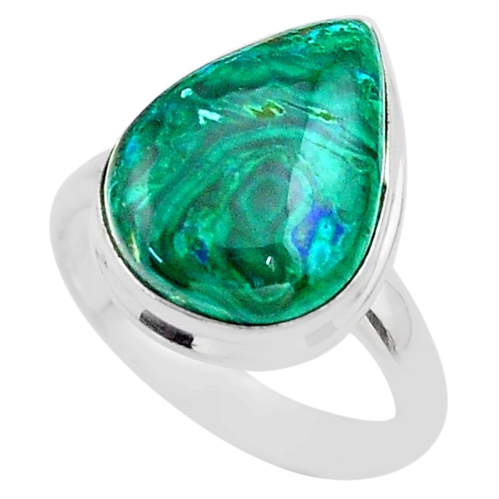 13.28cts solitaire natural green azurite malachite silver ring size 8.5 t45530