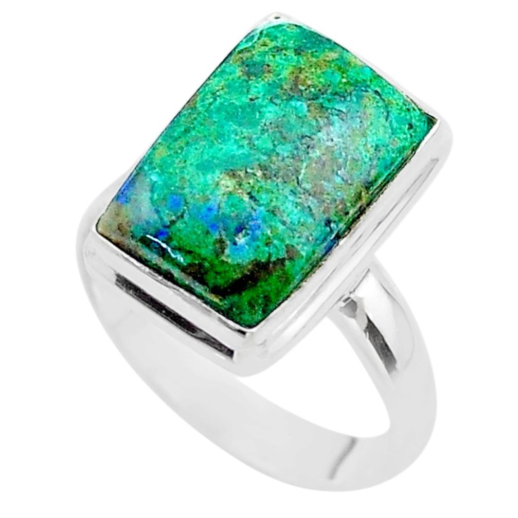 6.84cts solitaire natural green azurite malachite silver ring size 7.5 t45532