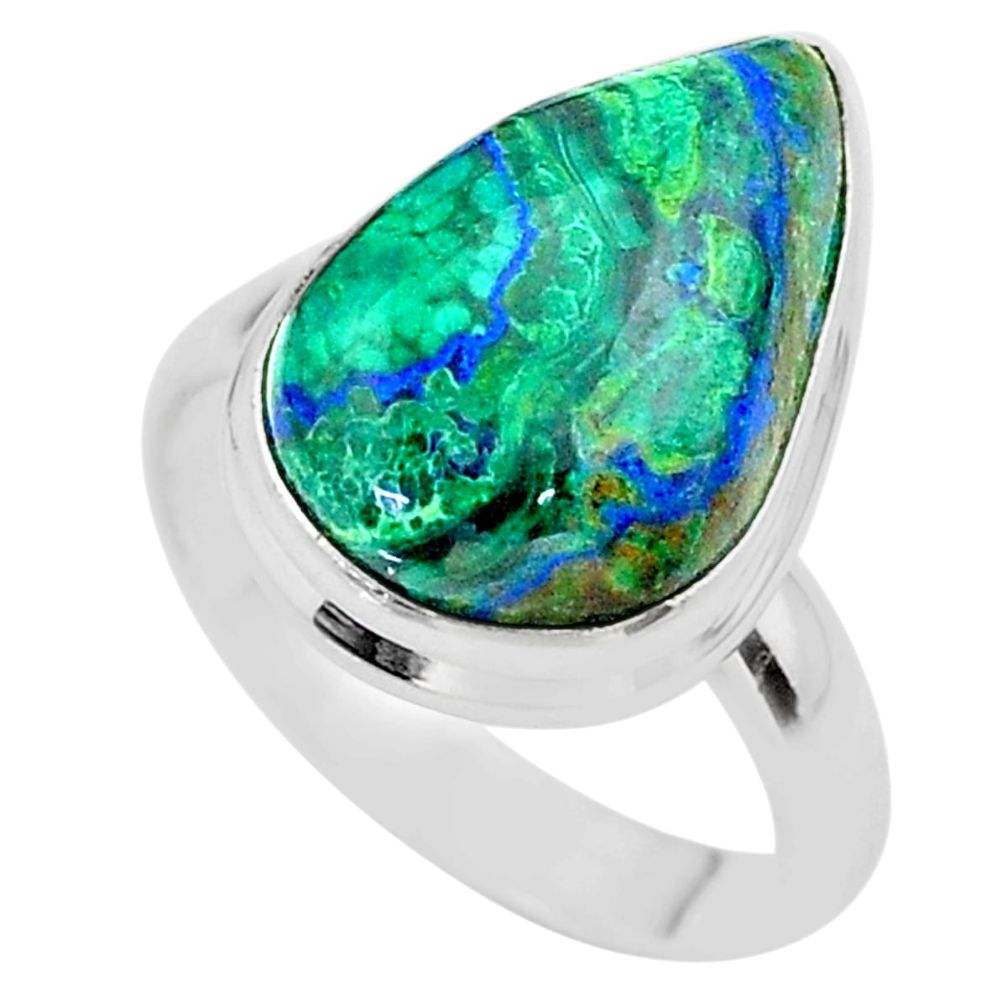 11.46cts solitaire natural green azurite malachite silver ring size 8.5 t45546