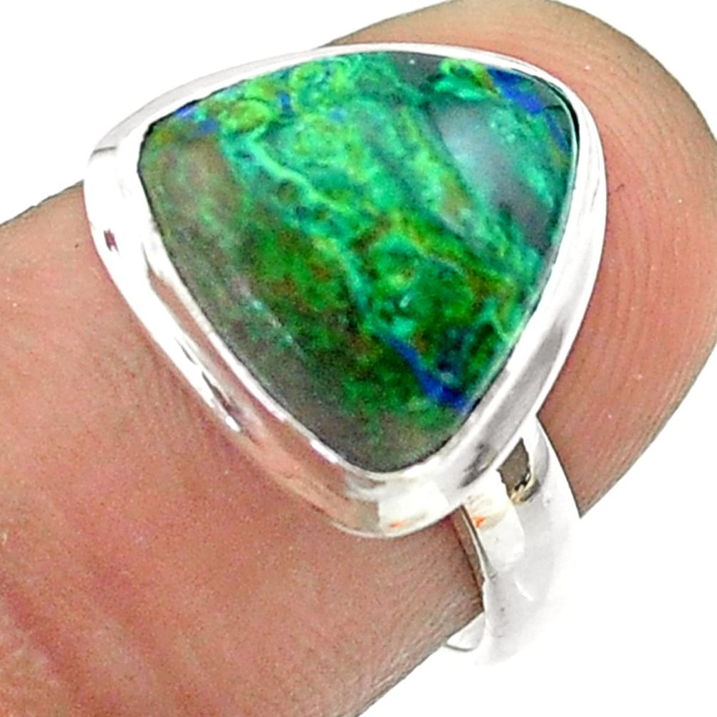 6.70cts solitaire natural green azurite malachite silver ring size 6.5 t55531