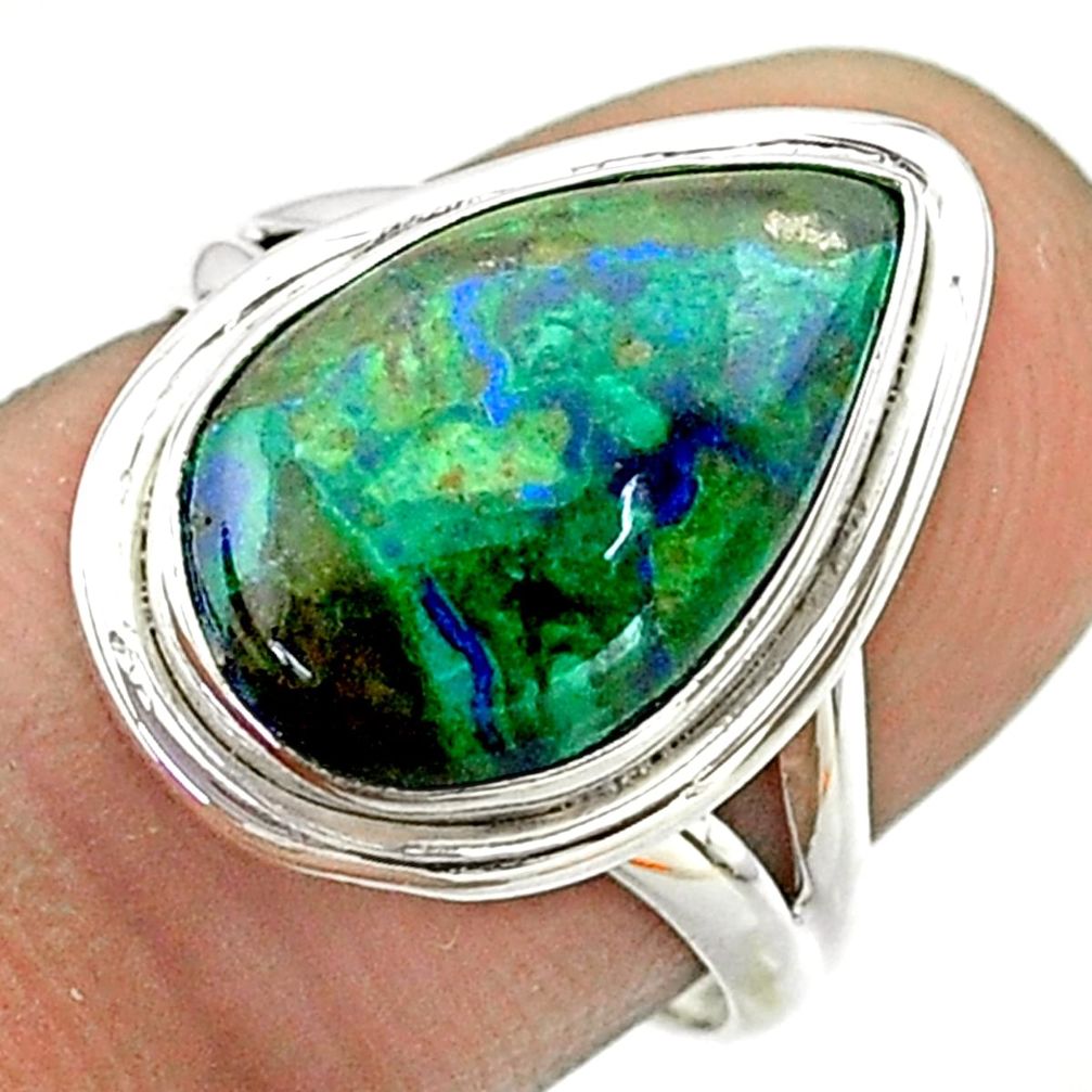 6.57cts solitaire natural green azurite malachite silver ring size 6.5 t55545