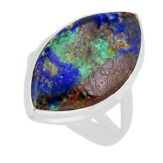 13.87cts solitaire natural green azurite malachite silver ring size 6.5 y66425