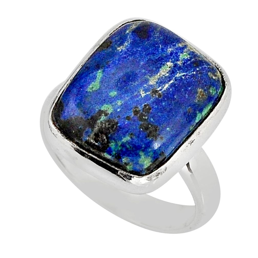 8.48cts solitaire natural green azurite malachite silver ring size 6.5 y75468