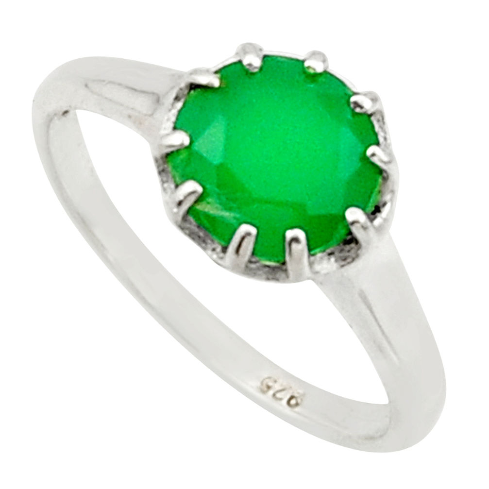 2.73cts solitaire natural green chalcedony 925 silver ring size 6.5 r40541