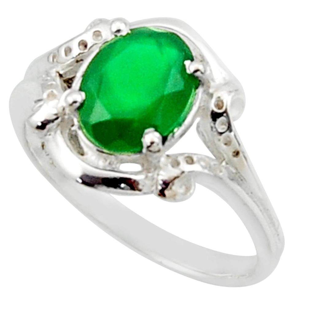 3.31cts solitaire natural green chalcedony 925 silver ring size 7.5 r40686