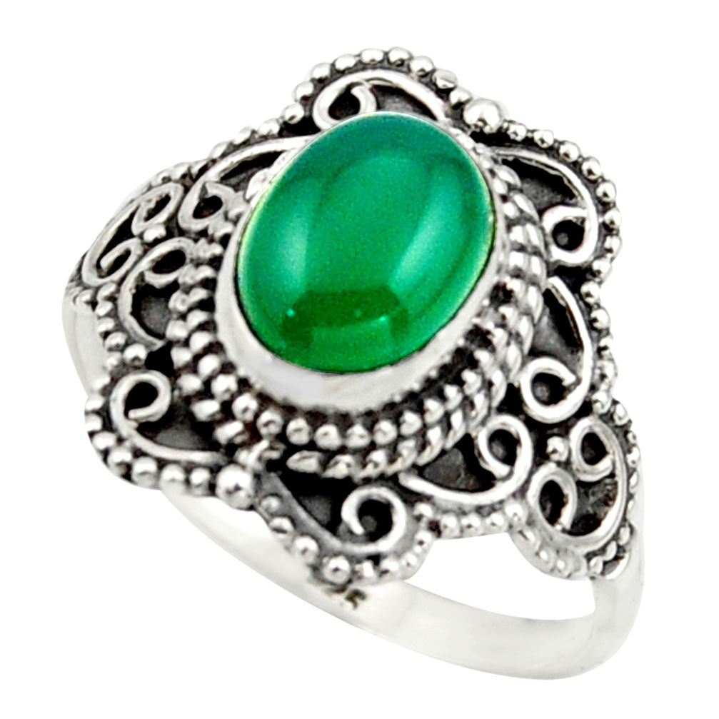 3.01cts solitaire natural green chalcedony 925 silver ring size 8.5 r41992